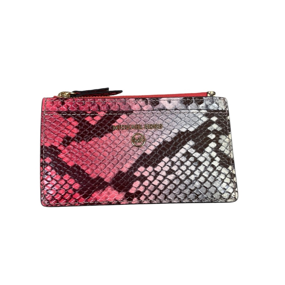 NWT Michael Kors Jet Set Charm Slim Card Case Snake Embossed Dahlia Multi